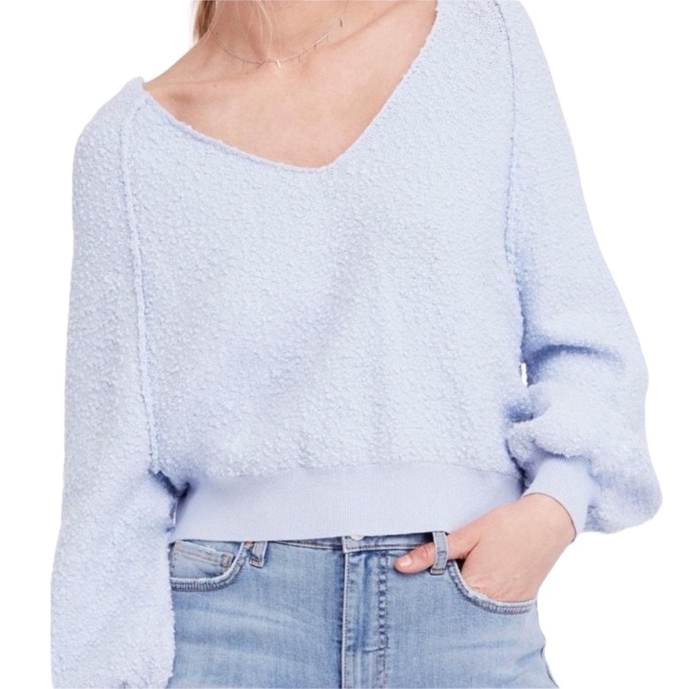 FREE PEOPLE Light Seafoam Green Found My Friend Nubby Cropped Sweater Size Small